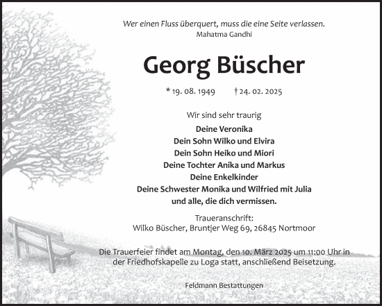Traueranzeige von Georg Büscher von Ostfriesischer Kurier