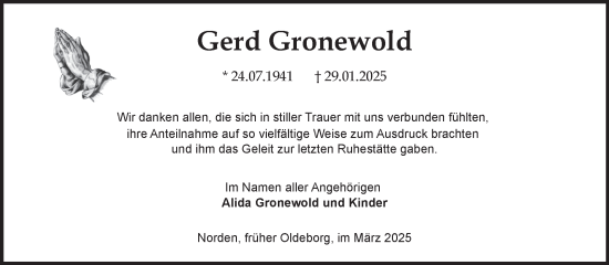 Traueranzeige von Gerd Gronewold von Ostfriesischer Kurier