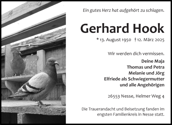 Traueranzeige von Gerhard Hook von Ostfriesischer Kurier