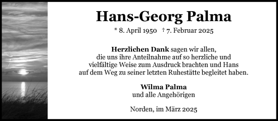 Traueranzeige von Hans-Georg Palma von Ostfriesischer Kurier
