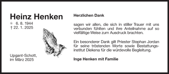 Traueranzeige von Heinz Henken von Ostfriesischer Kurier
