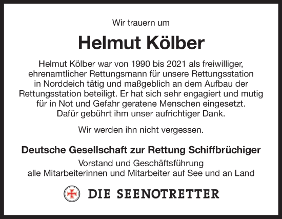 Traueranzeige von Helmut Kölber von Ostfriesischer Kurier