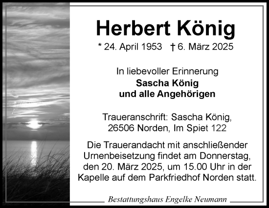 Traueranzeige von Herbert König von Ostfriesischer Kurier