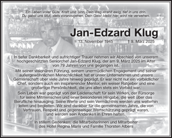 Traueranzeige von Jan-Edzard Klug von Ostfriesischer Kurier