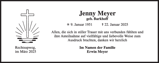 Traueranzeige von Jenny Meyer von Ostfriesischer Kurier
