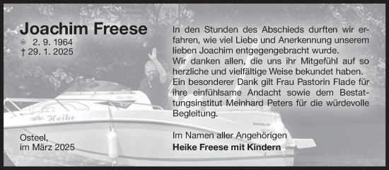 Traueranzeige von Joachim Freese von Ostfriesischer Kurier