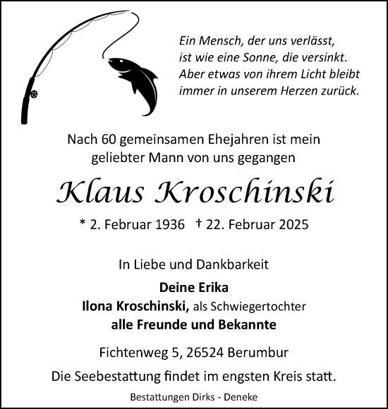 Traueranzeige von Klaus Kroschinski von Ostfriesischer Kurier