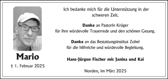 Traueranzeige von Mario  von Ostfriesischer Kurier