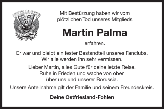 Traueranzeige von Martin Palma von Ostfriesischer Kurier