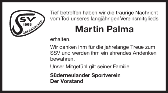 Traueranzeige von Martin Palma von Ostfriesischer Kurier
