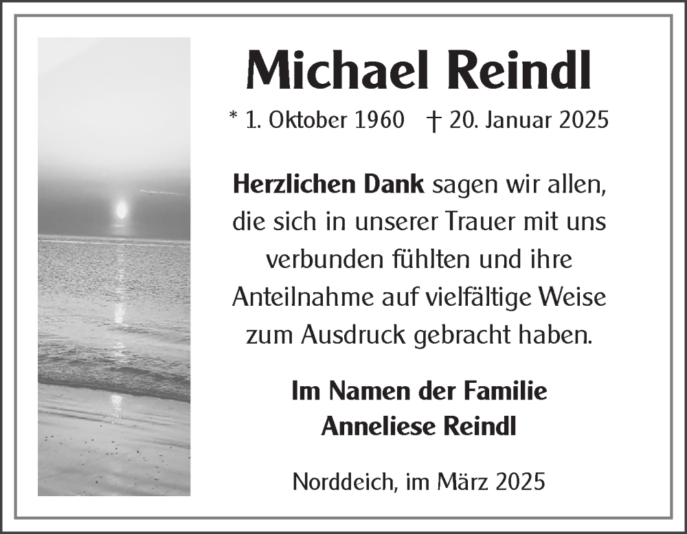  Traueranzeige für Michael Reindl vom 01.03.2025 aus Ostfriesischer Kurier