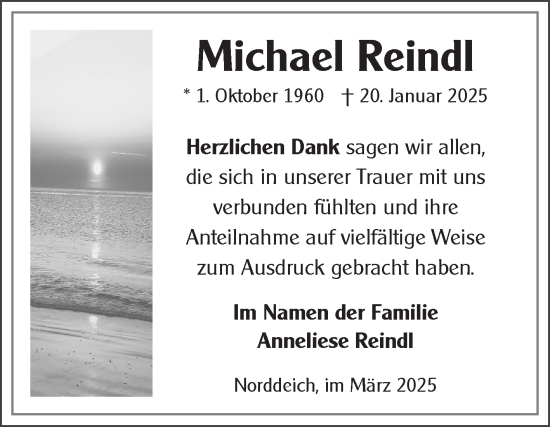 Traueranzeige von Michael Reindl von Ostfriesischer Kurier