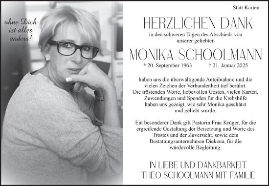 Traueranzeige von Monika Schoolmann von Ostfriesischer Kurier