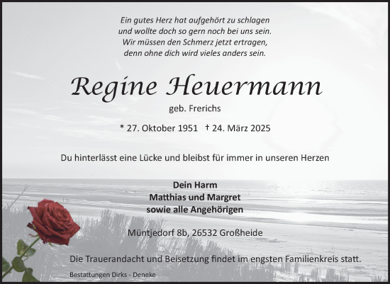 Traueranzeige von Regine Heuermann von Ostfriesischer Kurier