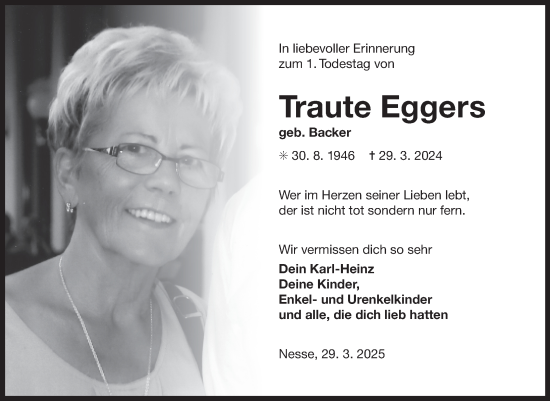 Traueranzeige von Traute Eggers von Ostfriesischer Kurier