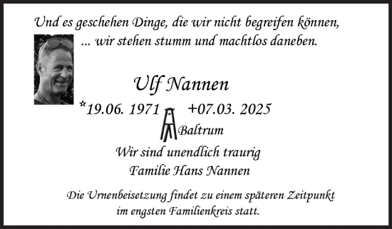 Traueranzeige von Ulf Nannen von Ostfriesischer Kurier