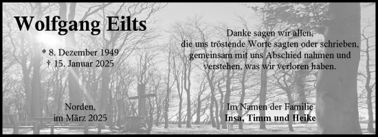 Traueranzeige von Wolfgang Eilts von Ostfriesischer Kurier