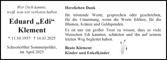 Traueranzeige von Eduard Klement von Ostfriesischer Kurier