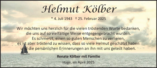 Traueranzeige von Helmut Kölber von Ostfriesischer Kurier