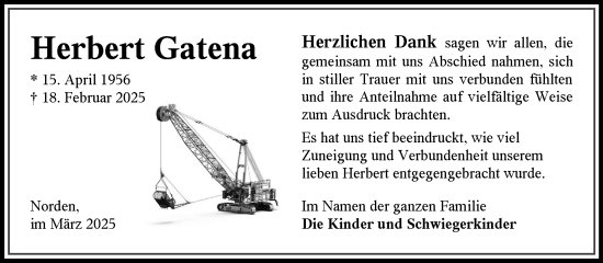 Traueranzeige von Herbert Gatena von Ostfriesischer Kurier