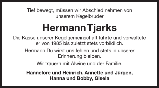 Traueranzeige von Hermann Tjarks von Ostfriesischer Kurier