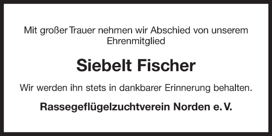 Traueranzeige von Siebelt Fischer von Ostfriesischer Kurier