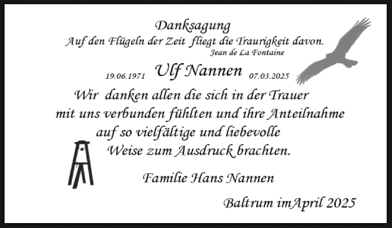 Traueranzeige von Ulf Nannen von Ostfriesischer Kurier