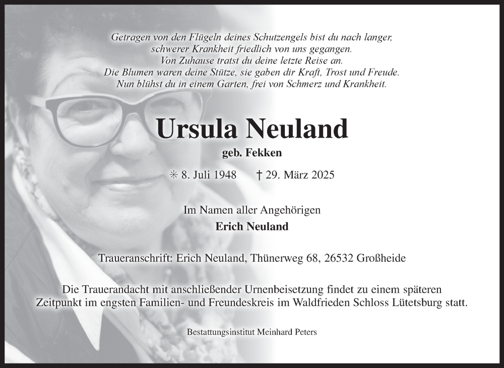  Traueranzeige für Ursula Neuland vom 01.04.2025 aus Ostfriesischer Kurier