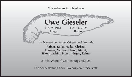 Traueranzeige von Uwe Gieseler von Ostfriesischer Kurier