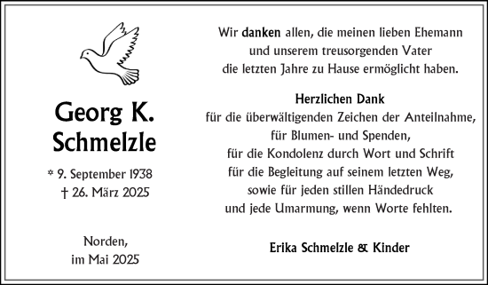 Traueranzeige von Georg Schmelzle von Ostfriesischer Kurier
