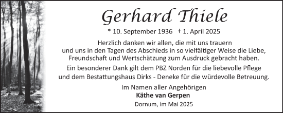 Traueranzeige von Gerhard Thiele von Ostfriesischer Kurier