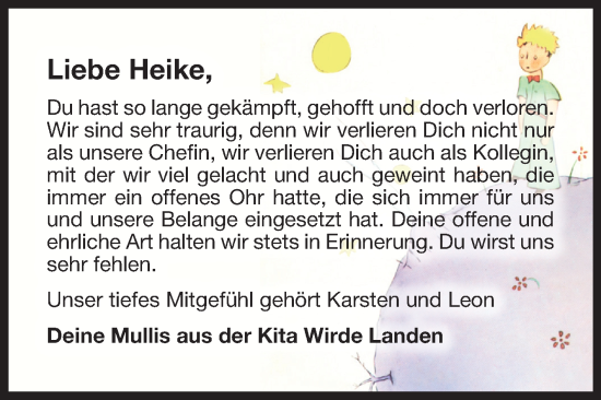 Traueranzeige von Heike  von Ostfriesischer Kurier