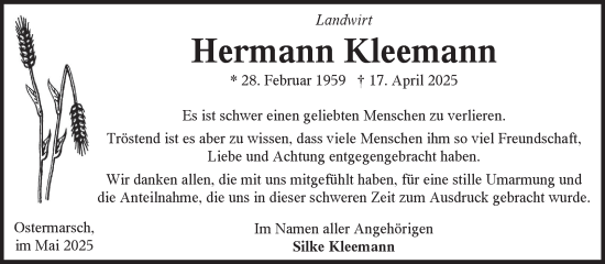 Traueranzeige von Hermann Kleemann von Ostfriesischer Kurier