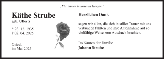 Traueranzeige von Käthe Strube von Ostfriesischer Kurier