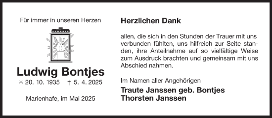 Traueranzeige von Ludwig Bontjes von Ostfriesischer Kurier