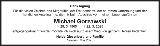 Traueranzeige von Michael Gorzawski von Ostfriesischer Kurier