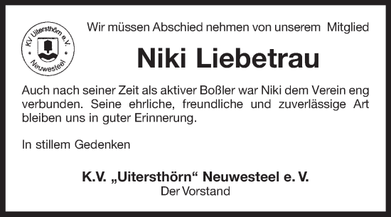 Traueranzeige von Niklaas Bolhuis Liebetrau von Ostfriesischer Kurier