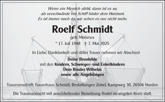 Traueranzeige von Roelf Schmidt von Ostfriesischer Kurier