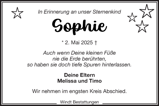 Traueranzeige von Sophie  von Ostfriesischer Kurier