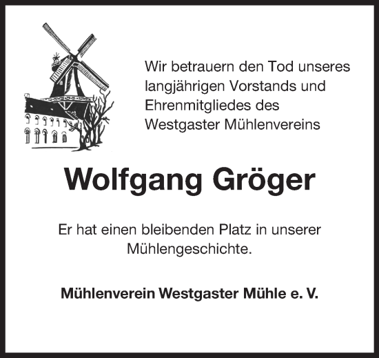 Traueranzeige von Wolfgang Gröger von Ostfriesischer Kurier