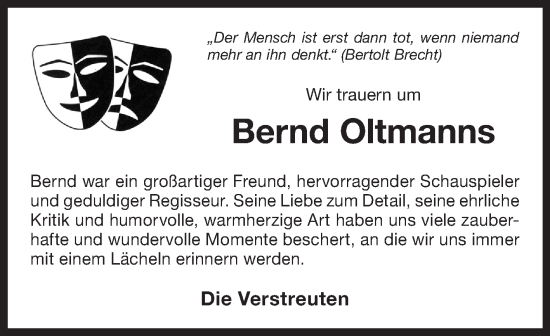 Traueranzeige von Bernd Oltmanns von Ostfriesischer Kurier