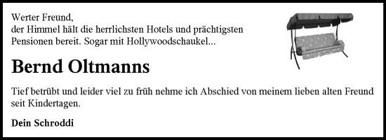 Traueranzeige von Bernd Oltmanns von Ostfriesischer Kurier