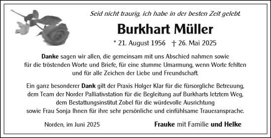 Traueranzeige von Burkhart Müller von Ostfriesischer Kurier