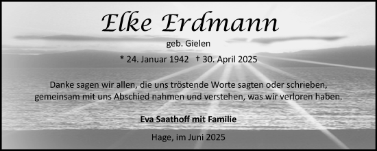 Traueranzeige von Elke Erdmann von Ostfriesischer Kurier