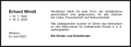 Traueranzeige von Erhard Windt von Ostfriesischer Kurier