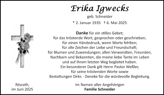 Traueranzeige von Erika Igwecks von Ostfriesischer Kurier