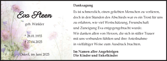 Traueranzeige von Eva Steen von Ostfriesischer Kurier