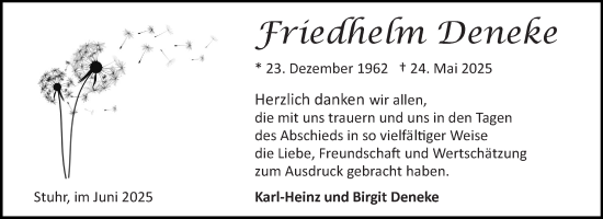 Traueranzeige von Friedhelm Deneke von Ostfriesischer Kurier