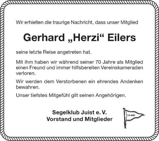 Traueranzeige von Gerhard Eilers von Ostfriesischer Kurier