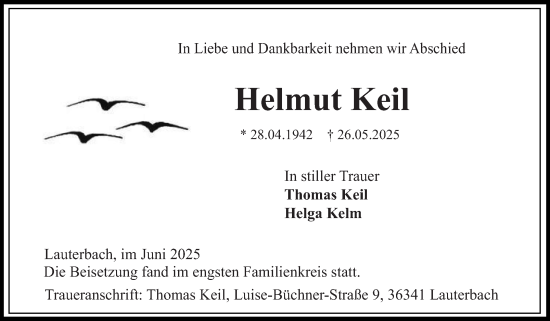 Traueranzeige von Helmut Keil von Ostfriesischer Kurier